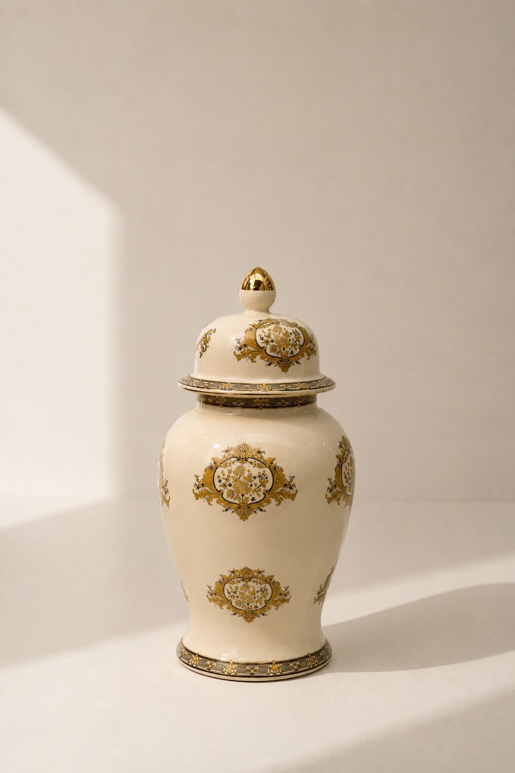 Aulric Cream Gold Ornate Ceramic Ginger Jar
