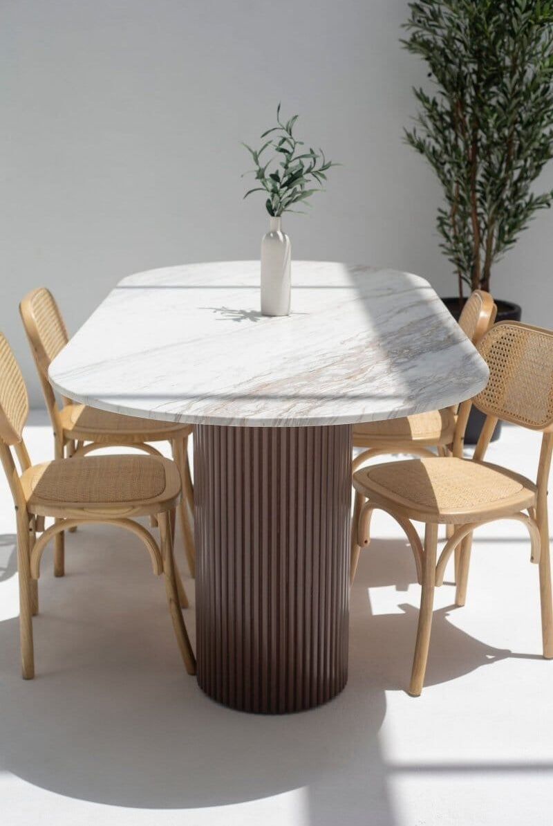 Ayla Greek Calacatta Marble Oval Dining Table (4 Base Colors) 220CM Length x 100CM Width x 76CM Height Brown