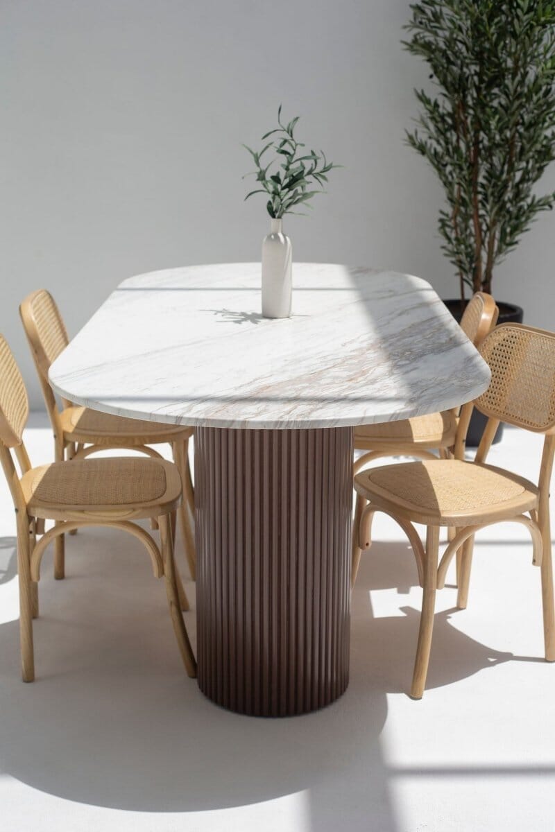 Ayla Greek Calacatta Marble Oval Dining Table (4 Base Colors) 220CM Length x 100CM Width x 76CM Height Brown