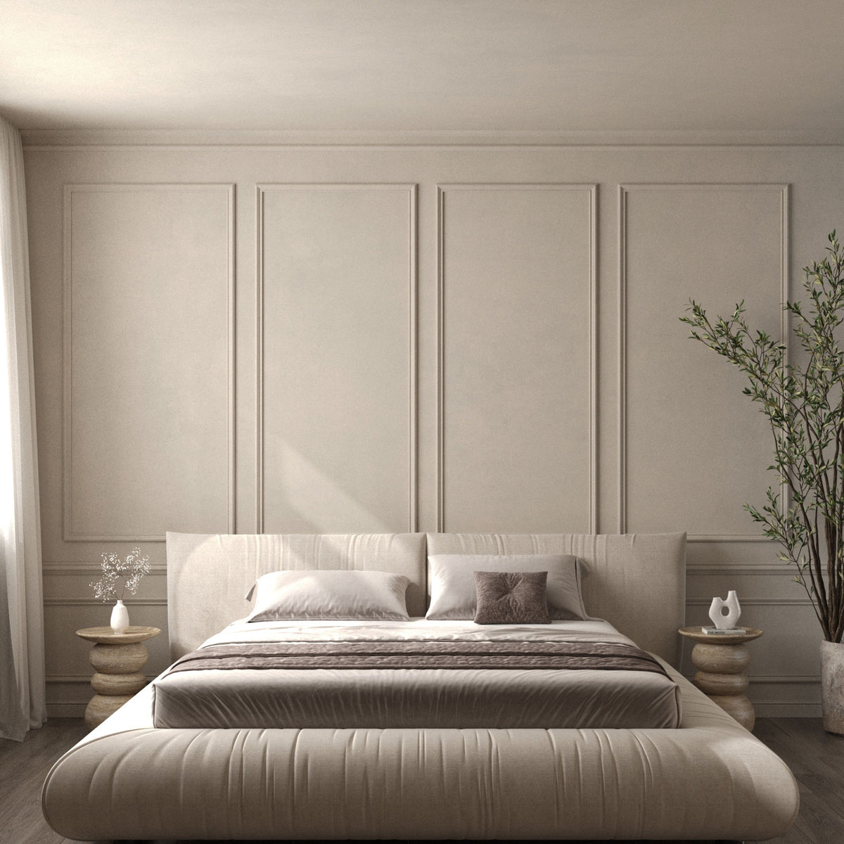 Selini Beige Upholstered Bed – Contemporary Platform Frame with Soft ...