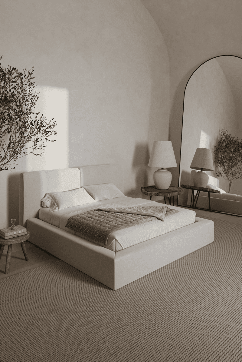 Zinovia Light Beige Bed Upholstered Platform Bed