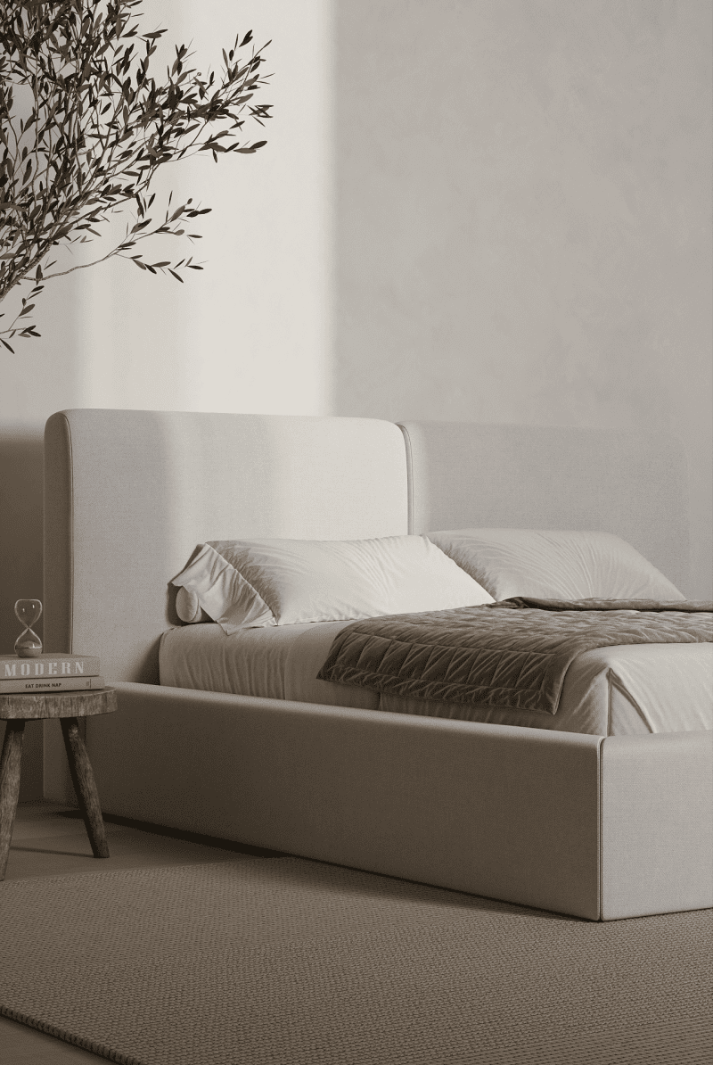 Zinovia Light Beige Bed Upholstered Platform Bed Homekode