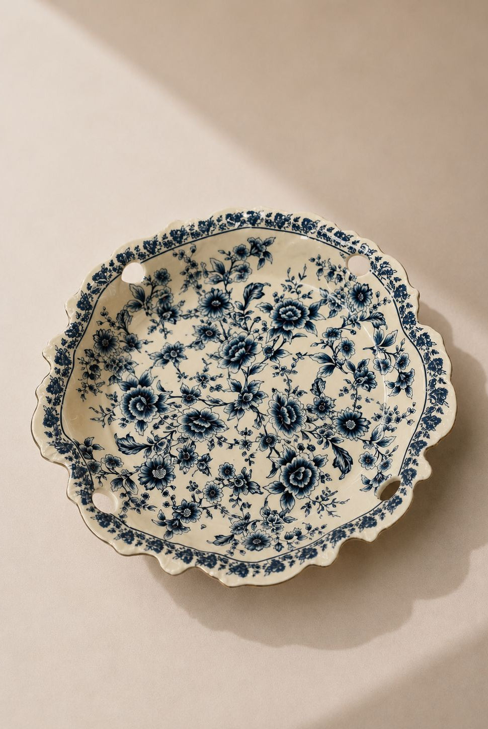Belvio Cream Blue Floral Pedestal Bowl