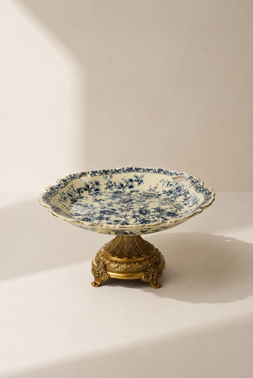 Belvio Cream Blue Floral Pedestal Bowl