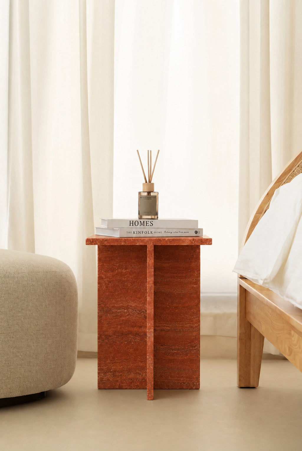 Calluna Red Travertine Side Table