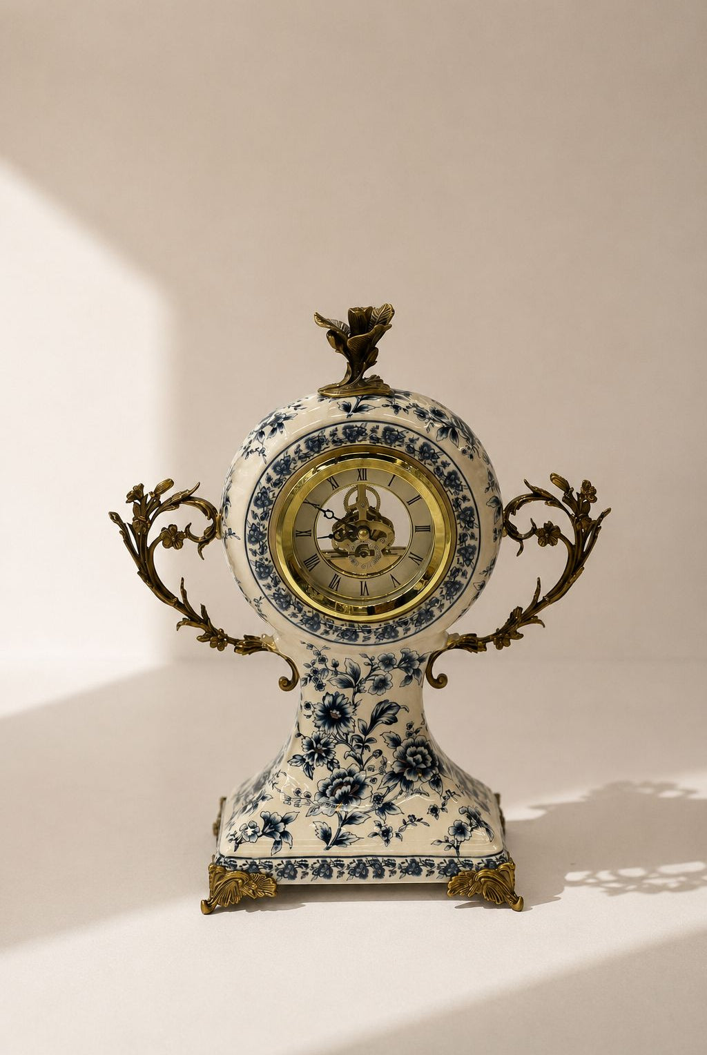 Clyros Cream Blue Floral Ceramic Table Clock