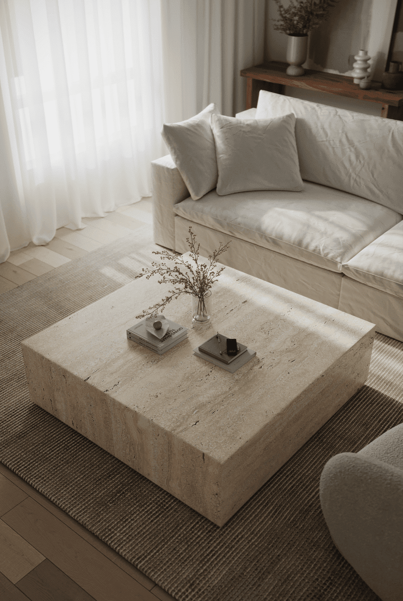 Felicity Square Cube Travertine Coffee Table
