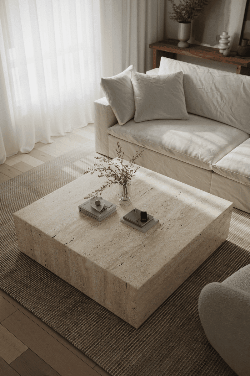 Felicity Square Cube Travertine Coffee Table