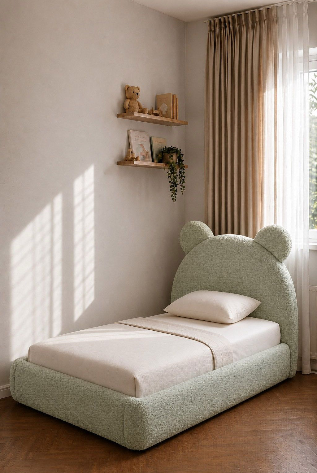 Cubino Kids Soft Sage Bear Ear Bed