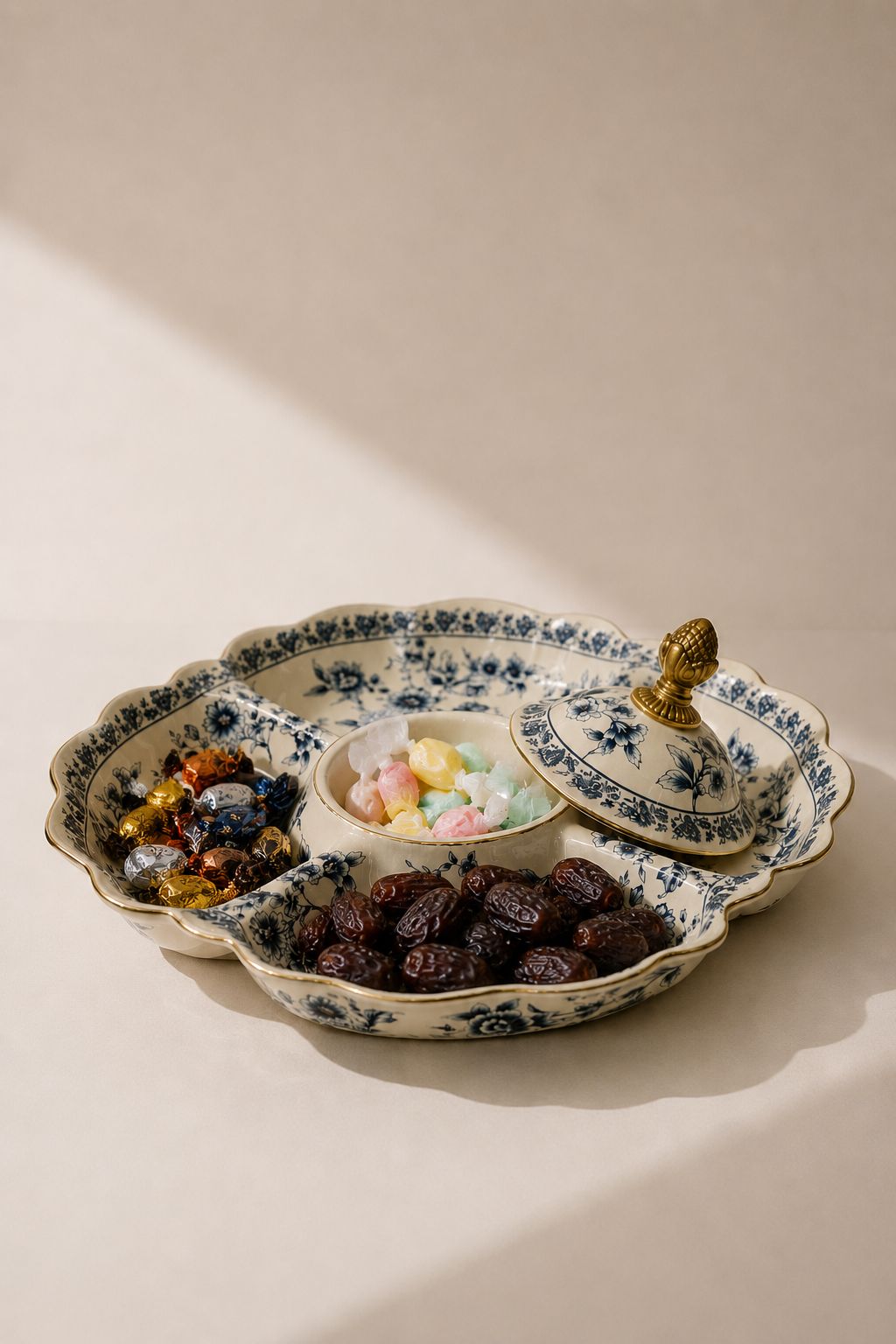 Delfia Cream Blue Floral Ceramic Divided Tray