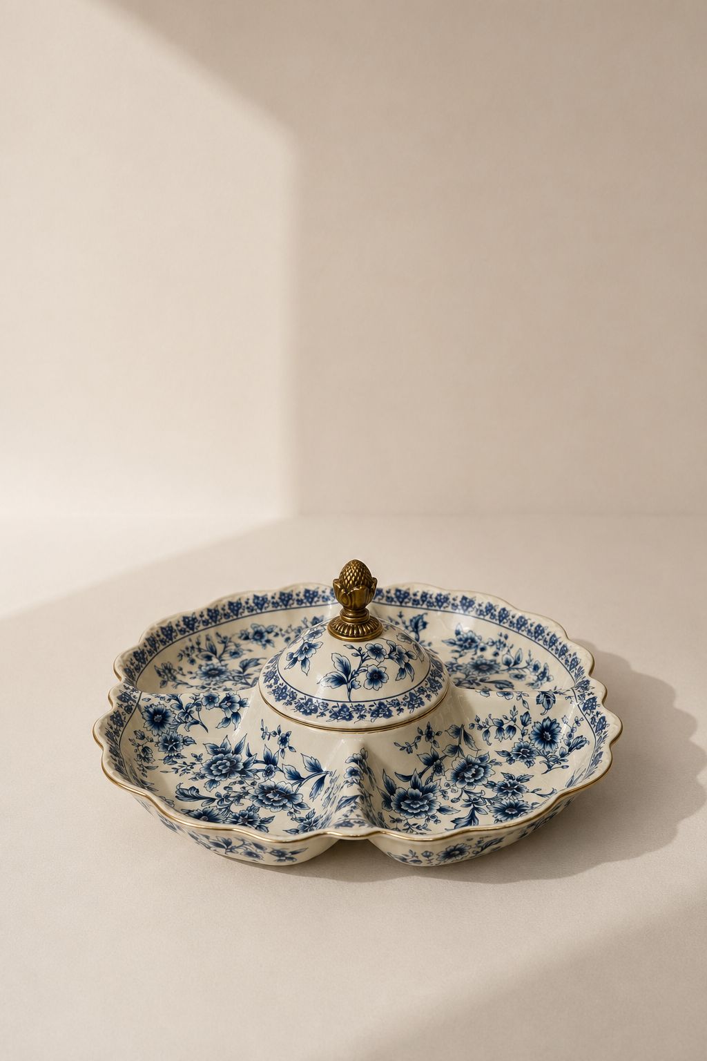 Delfia Cream Blue Floral Ceramic Divided Tray