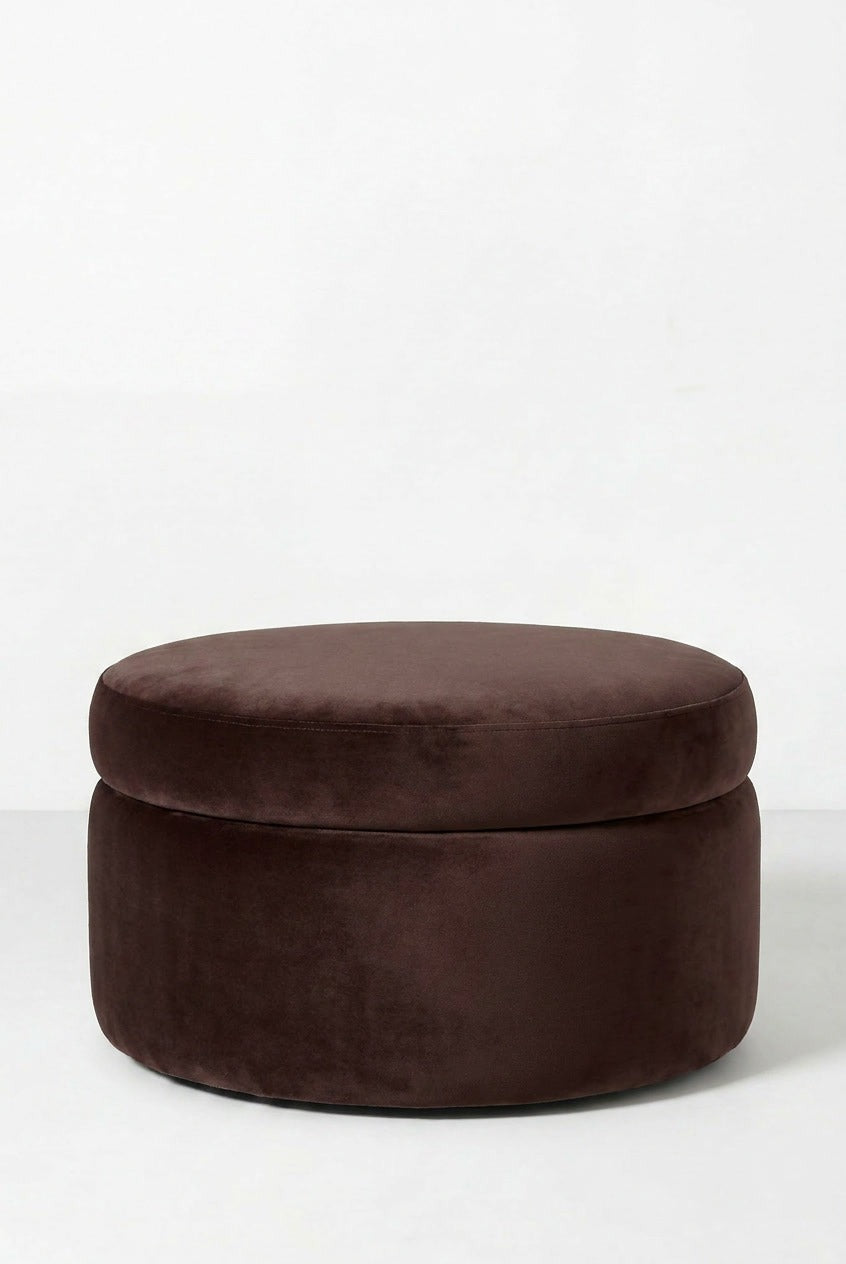 Elira Dark Brown Boucle Round Storage Pouf (60CMx33CM)