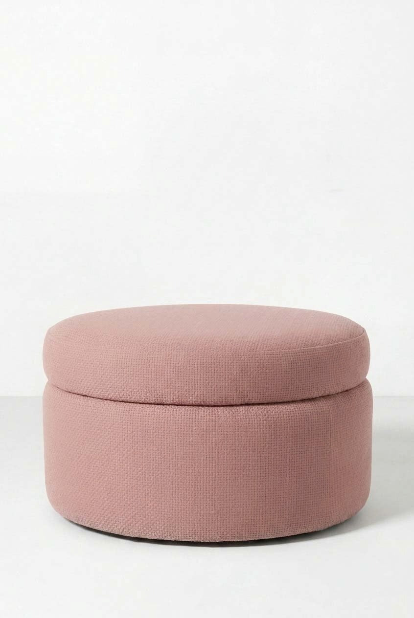 Elira Mink Blush Boucle Round Storage Pouf (60CMx33CM)
