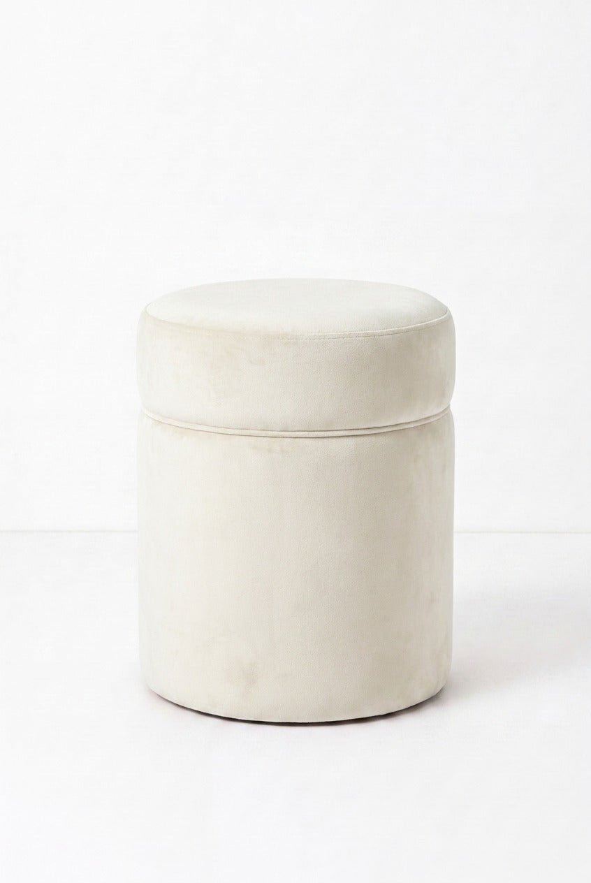 Elira Off White Velvet Boucle Storage Pouf