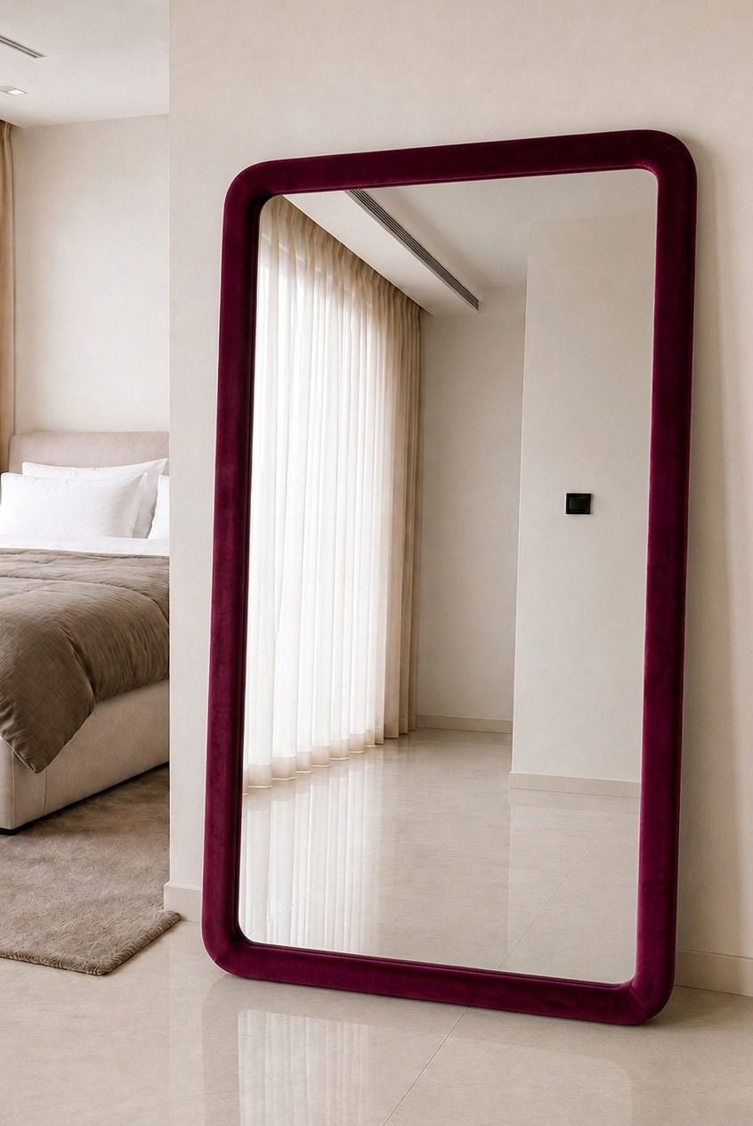 Elisia Deep Burgundy Velvet Rectangular Mirror