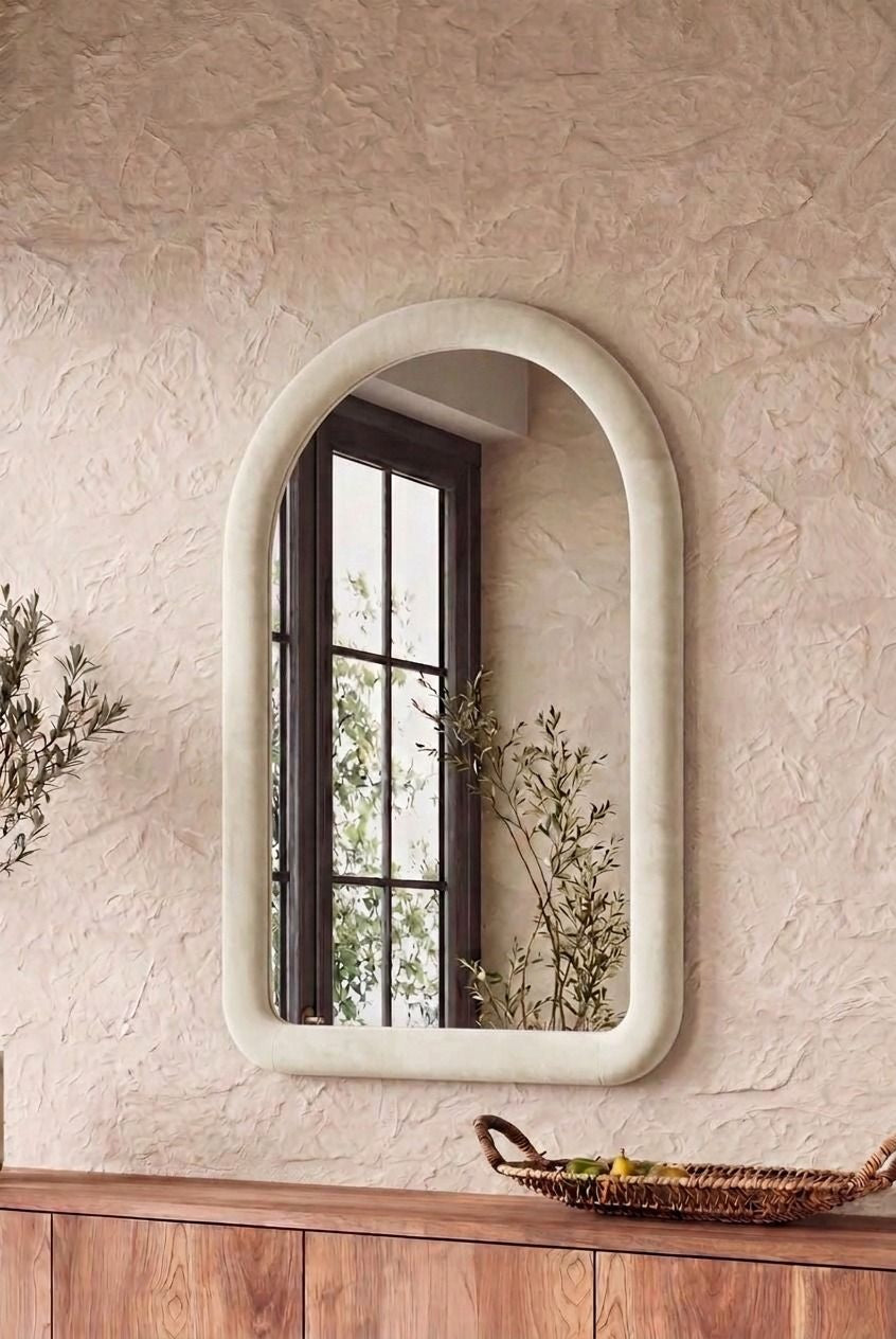 Elisia Off White Velvet Arch Wall Mirror