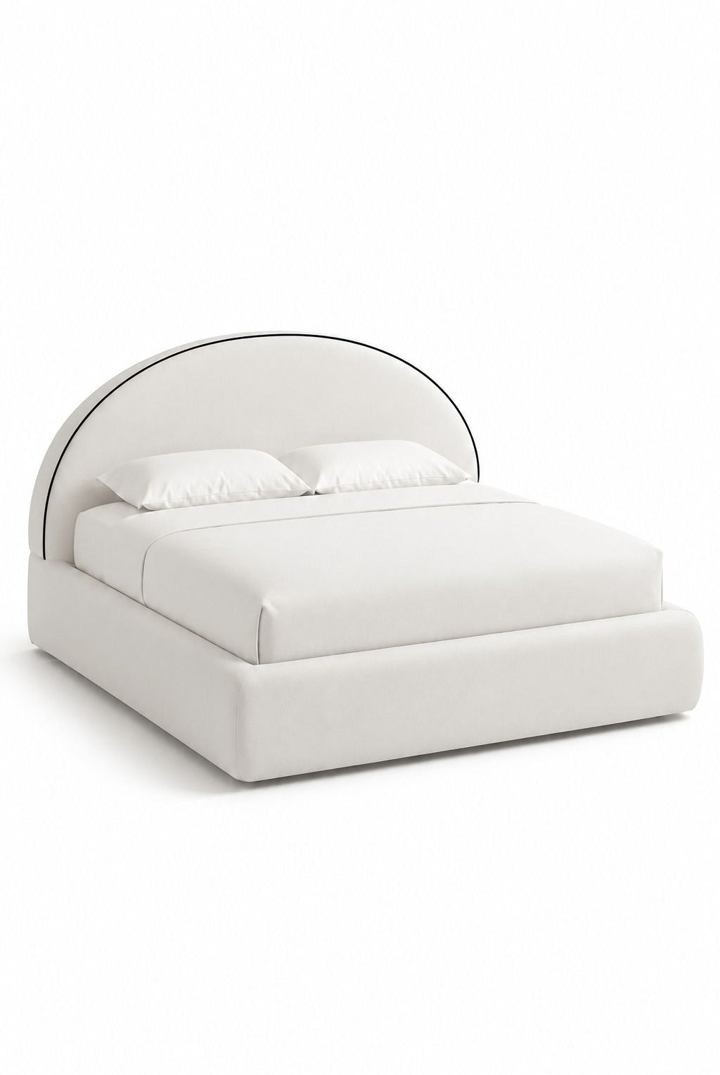 Elodie Stone Ivory Fabric Bed with Black Piping Arch Headboard