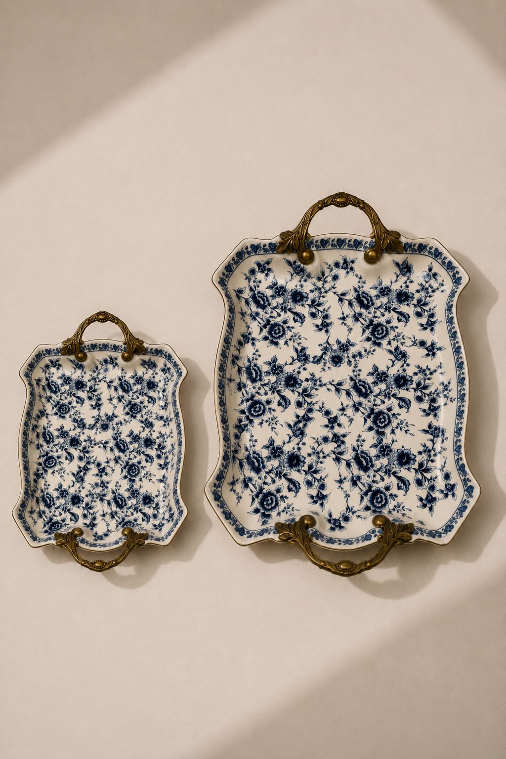Elvyn Cream Blue Floral Ceramic Tray