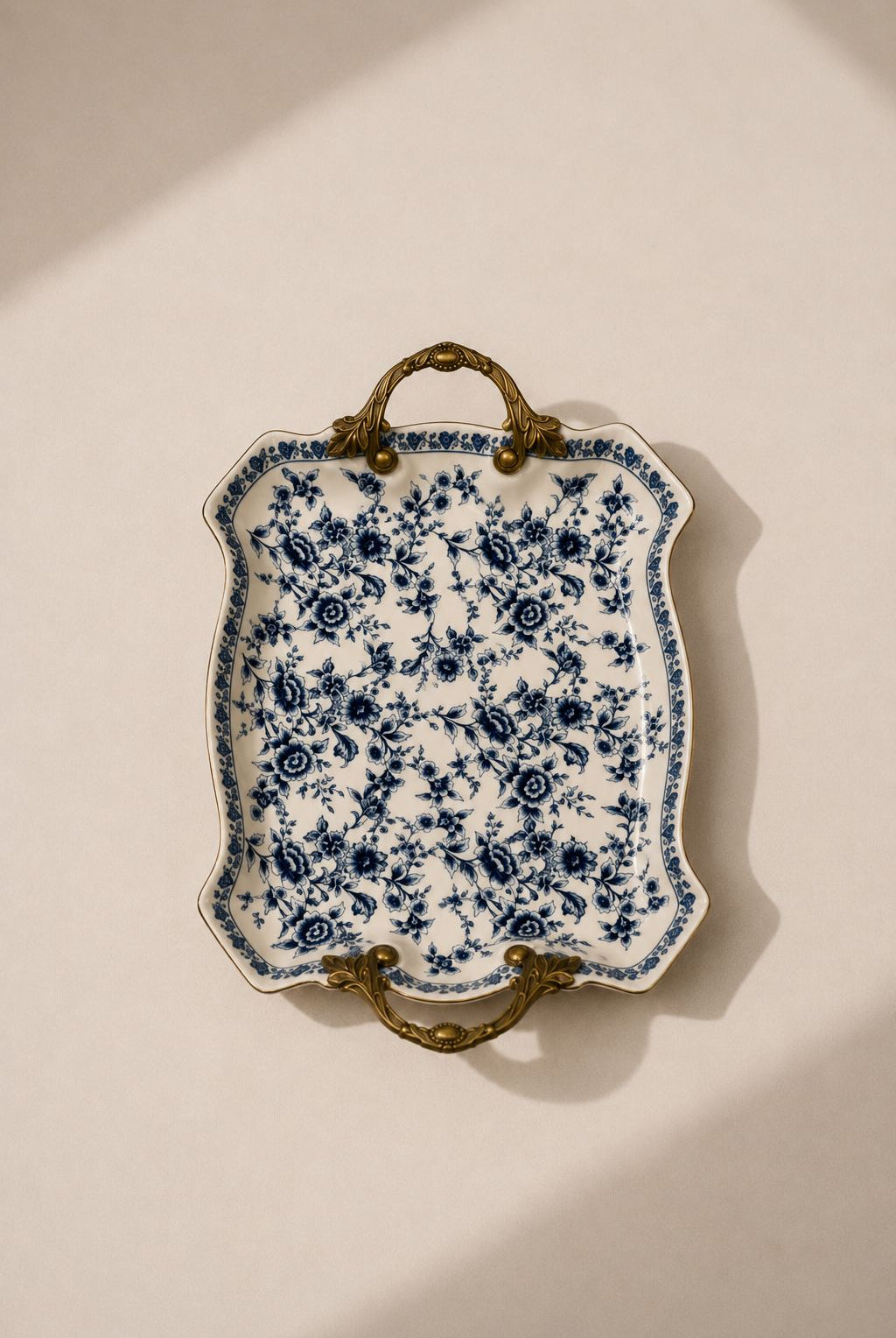 Elvyn Cream Blue Floral Ceramic Tray