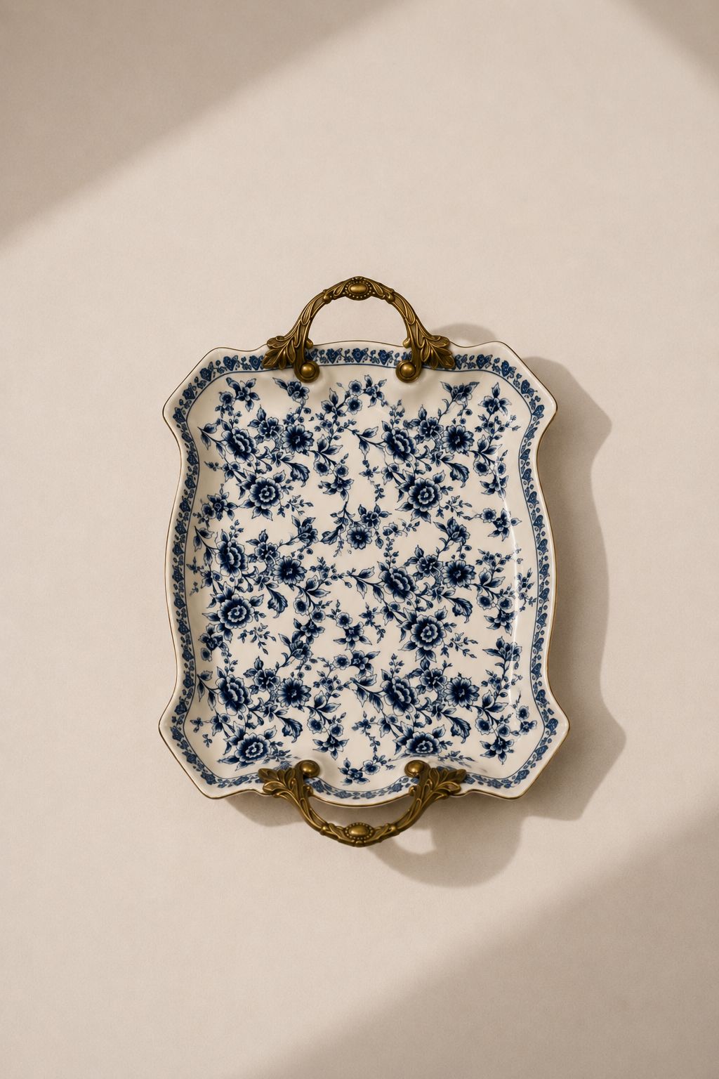 Elvyn Cream Blue Floral Ceramic Tray