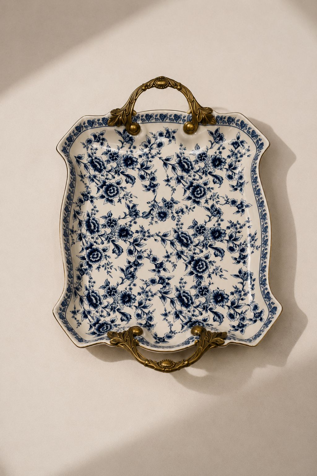 Elvyn Cream Blue Floral Ceramic Tray