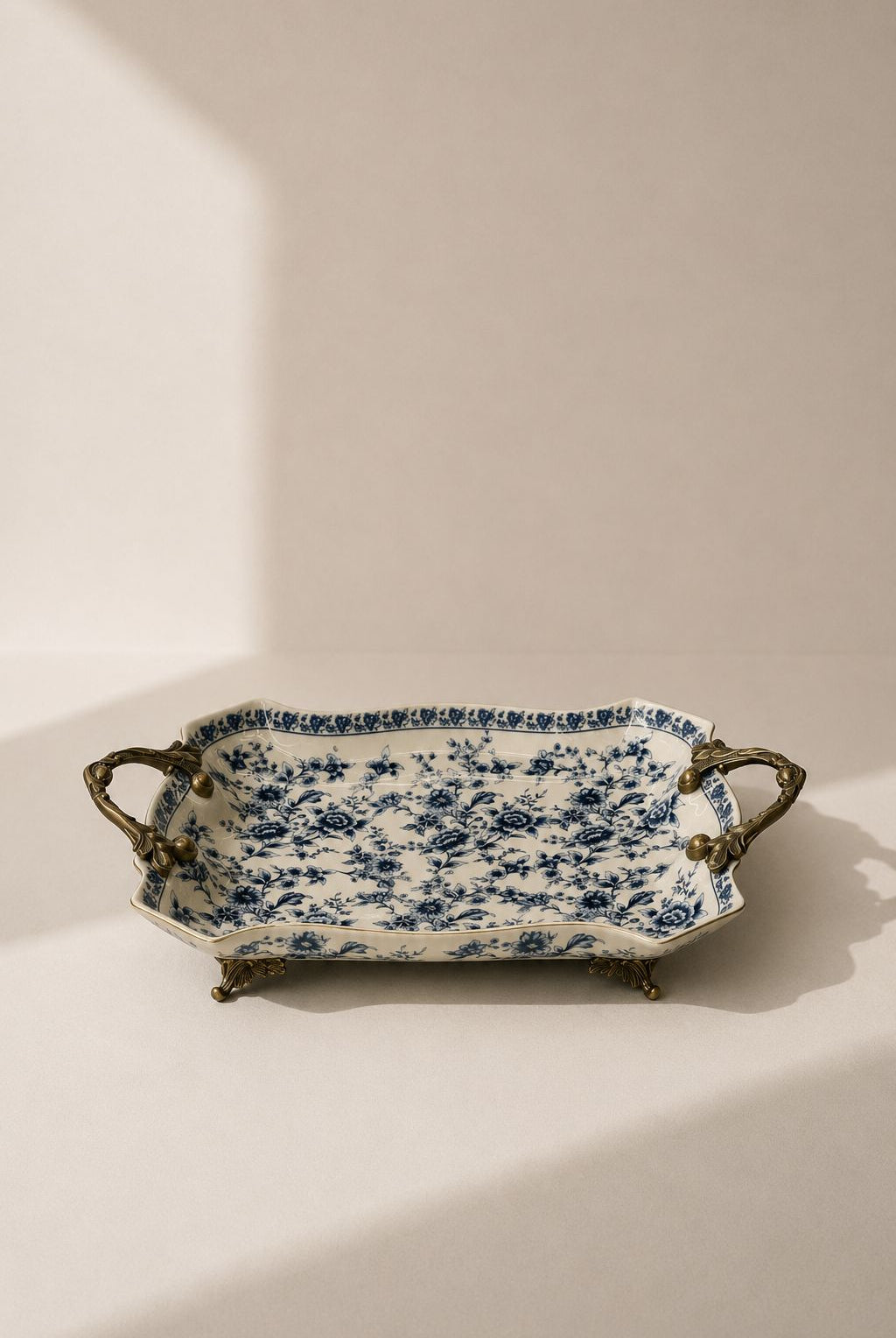 Elvyn Cream Blue Floral Ceramic Tray