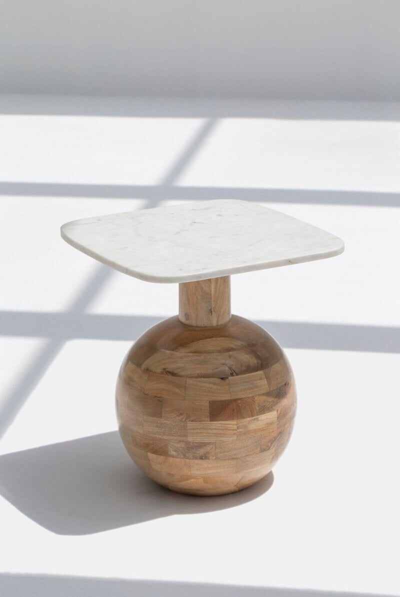Brio Square Marble-Top Wooden Side Table