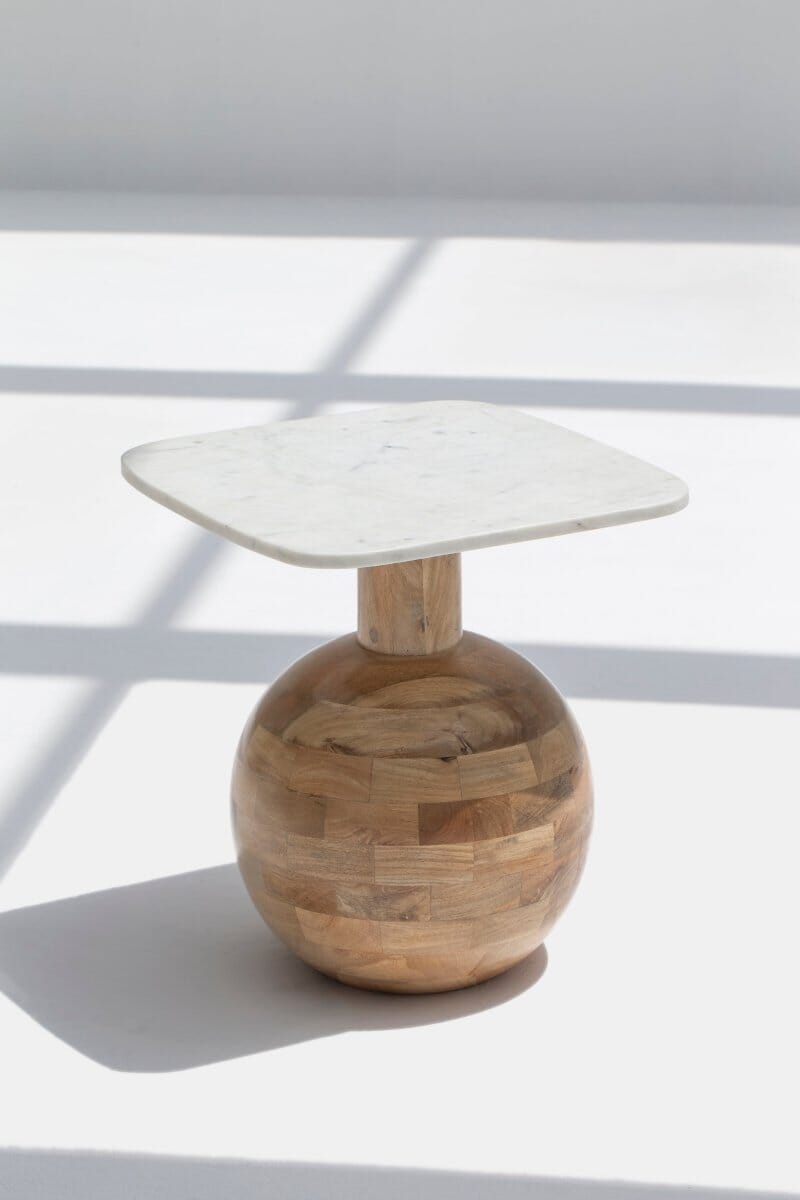 Brio Square Marble-Top Wooden Side Table