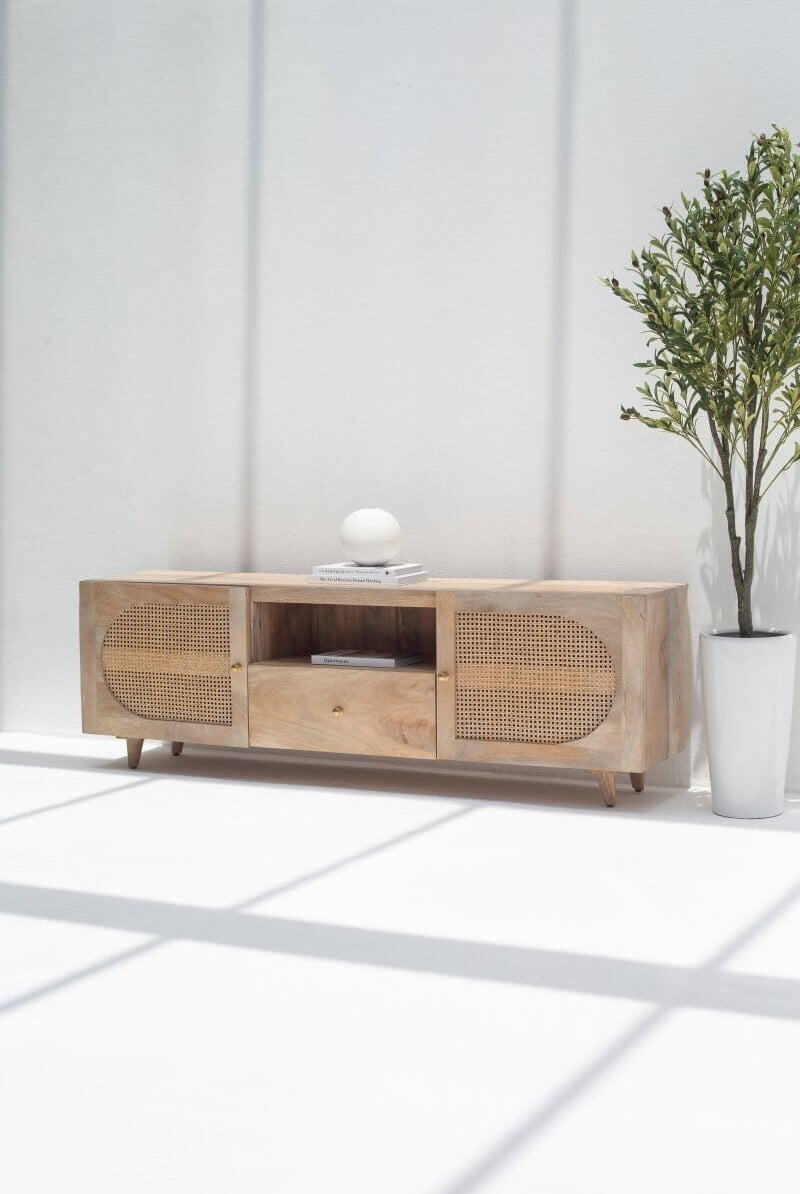 Clara Rattan Wood Media Unit TV Unit Homekode
