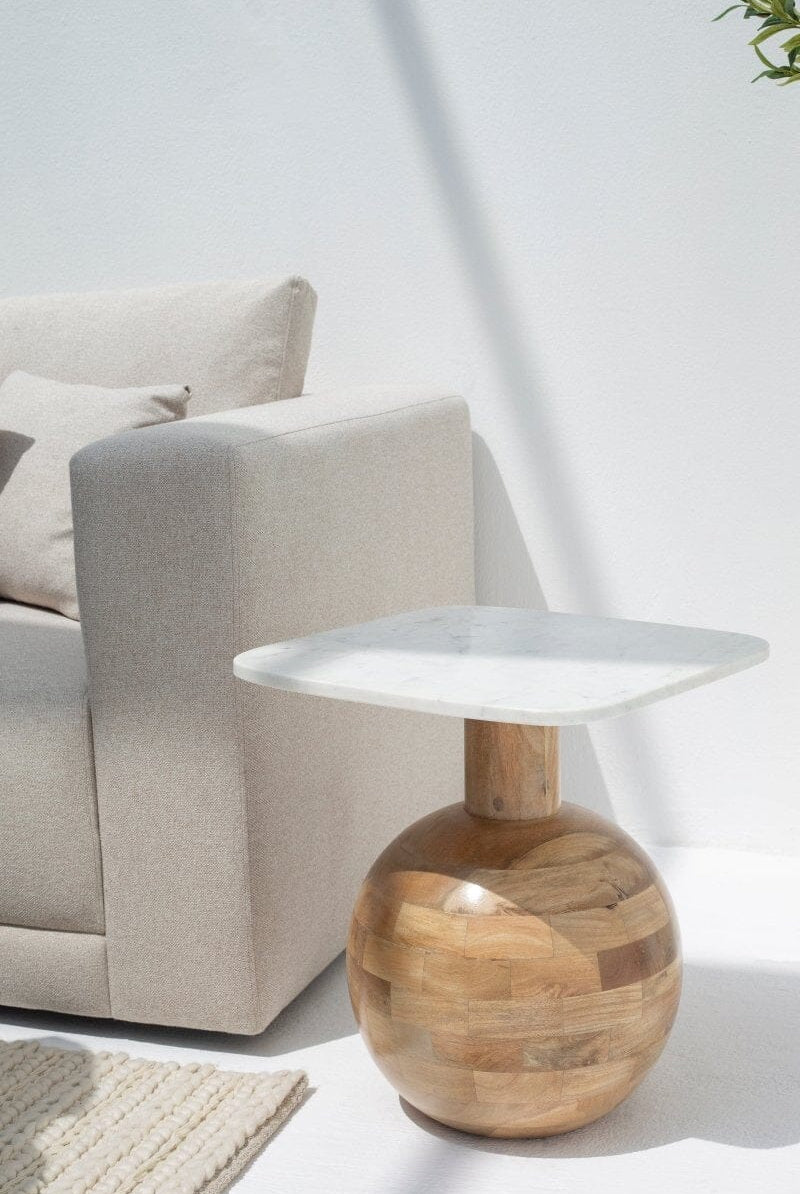 Brio Square Marble-Top Wooden Side Table Side Table Homekode