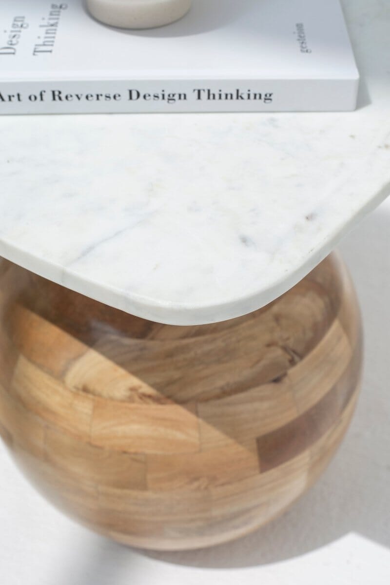 Brio Square Marble-Top Wooden Side Table Side Table Homekode
