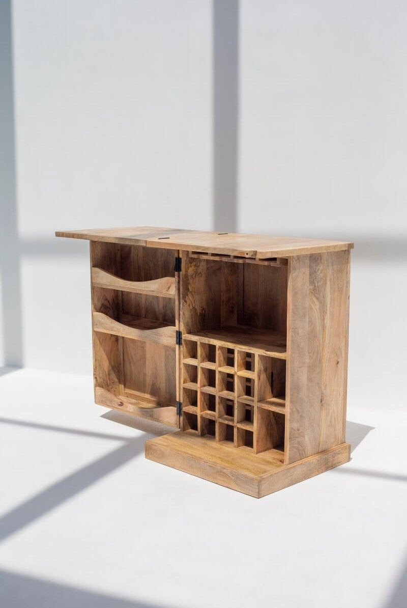 Tova Folding Mango Wood Bar Cabinet