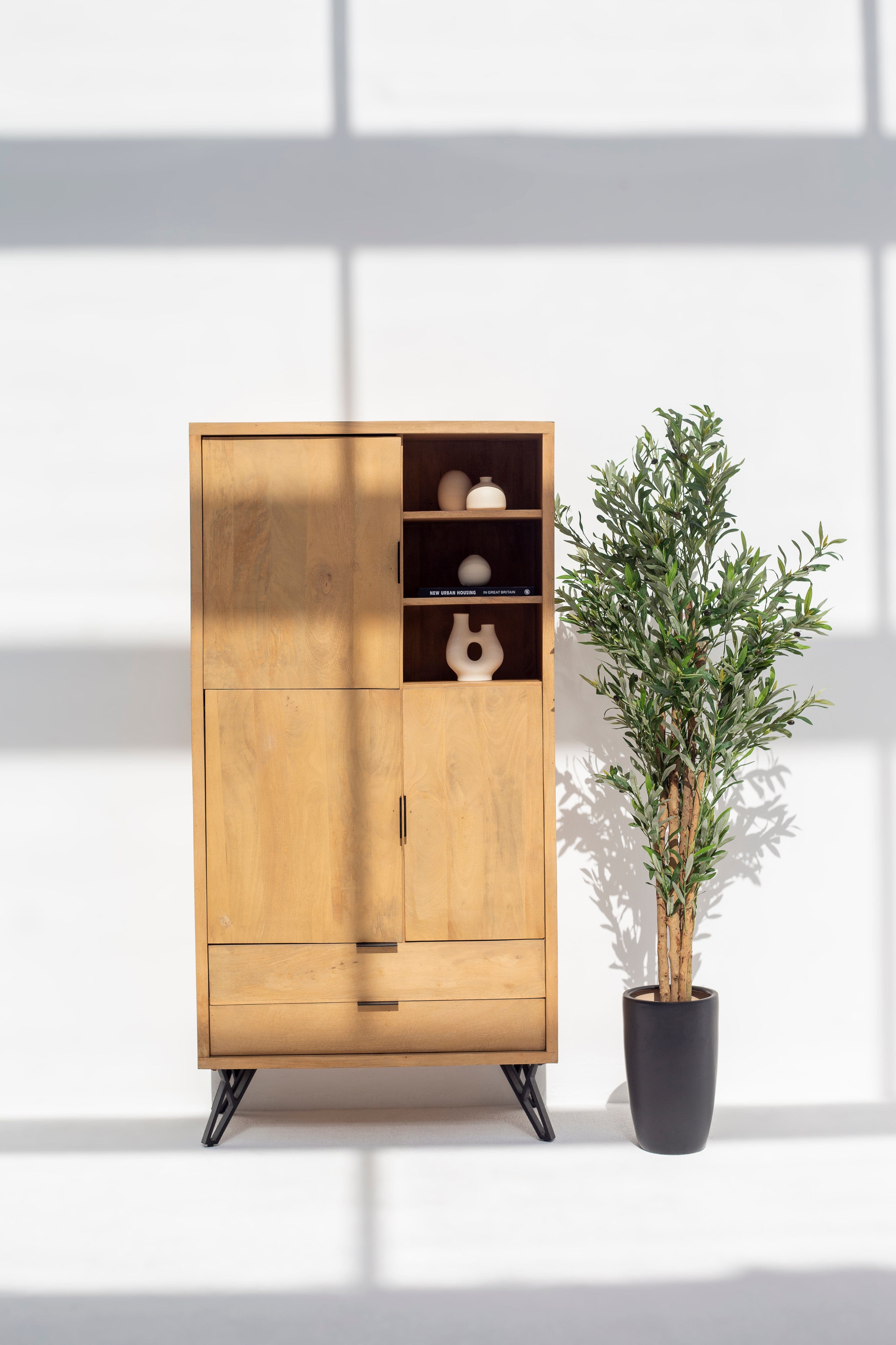 Diane Wooden Cabinet with Mini Display Shelves