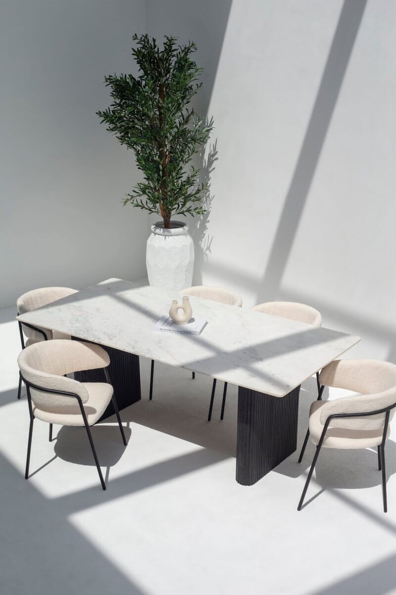 Petrova Marble Dining Table with Wooden Base