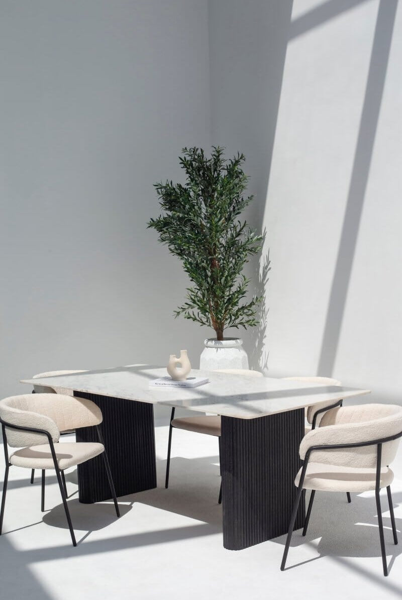 Petrova Marble Dining Table with Wooden Base ART