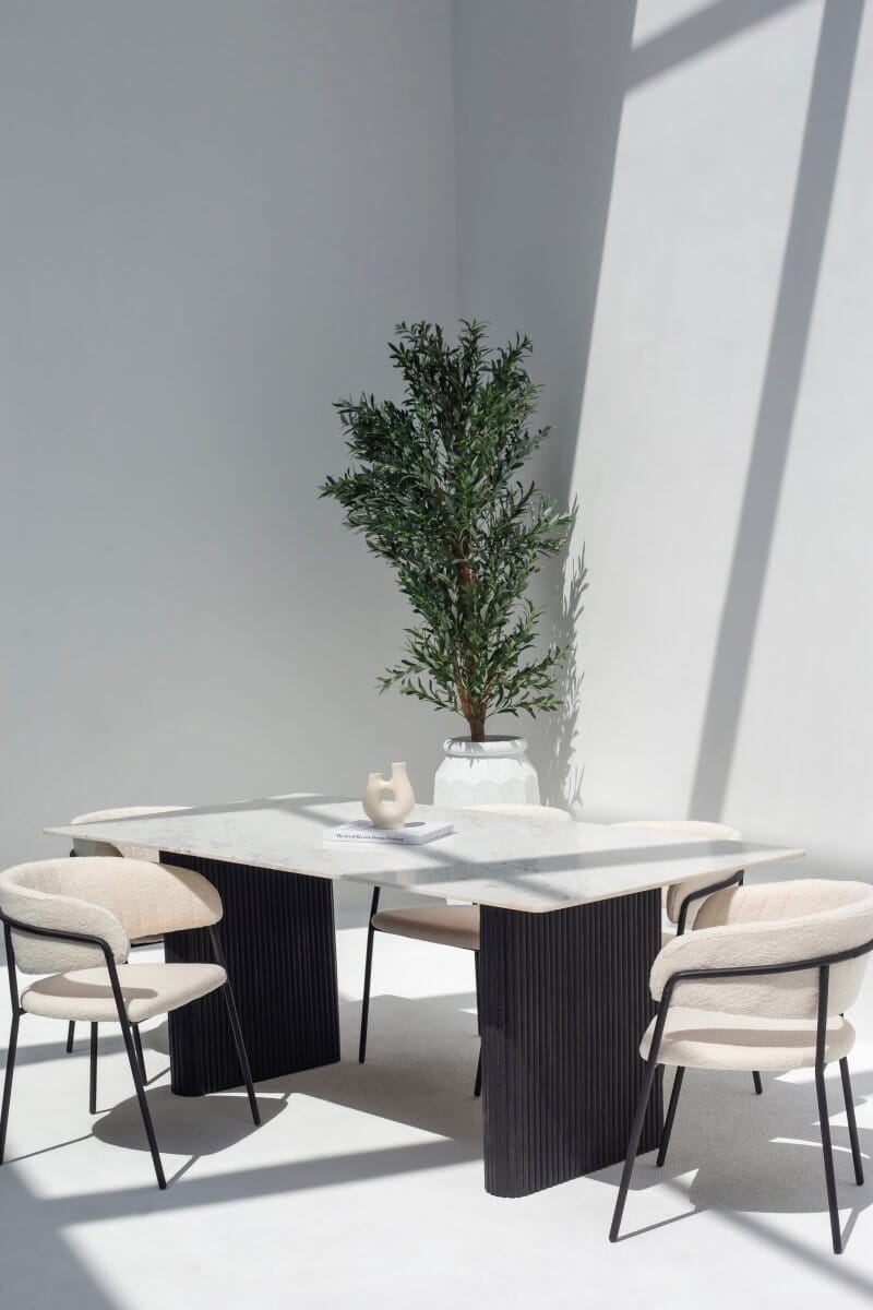 Petrova Marble Dining Table with Wooden Base ART