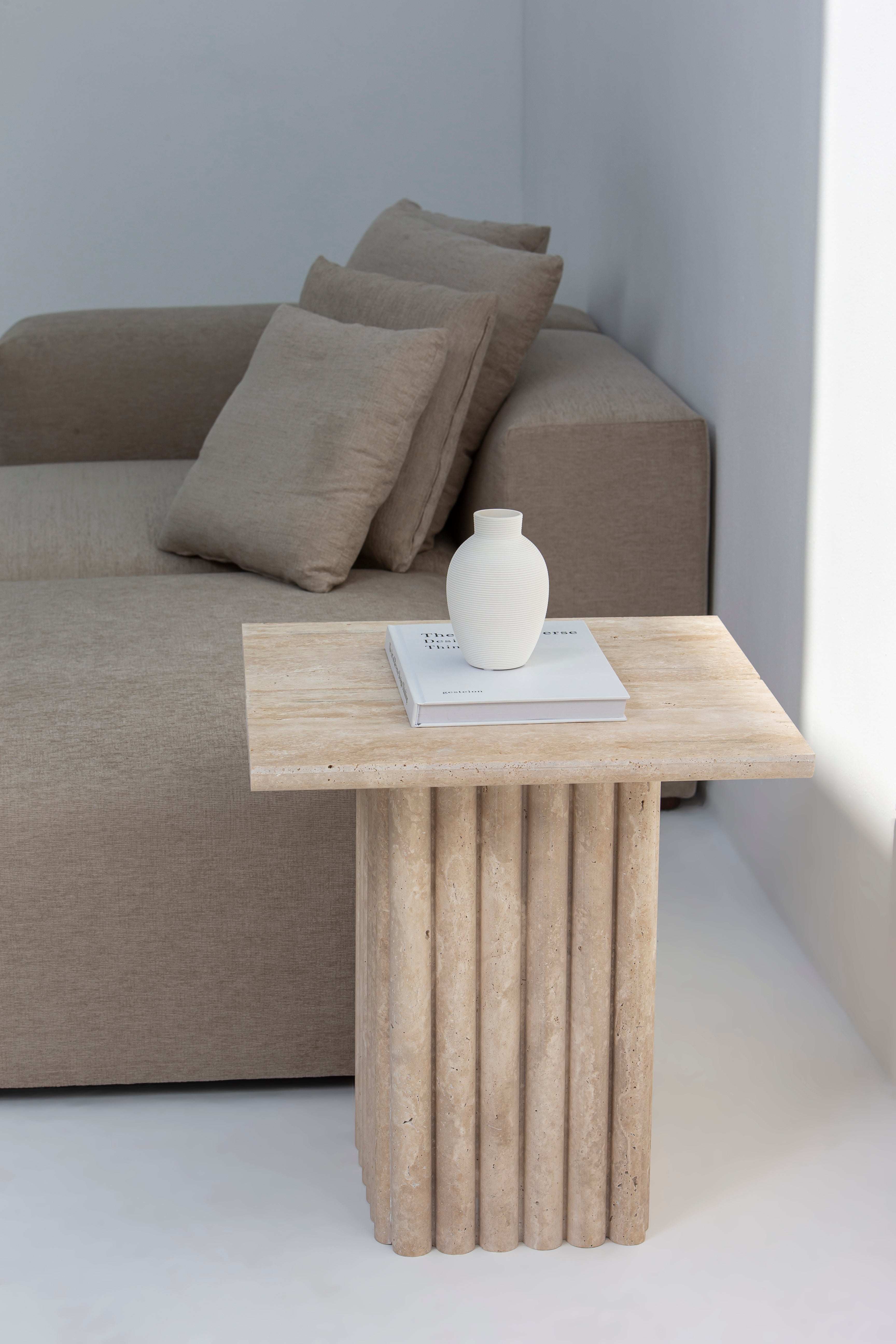 Zyra Travertine Top with Fluted Base Side Table (2 Sizes)