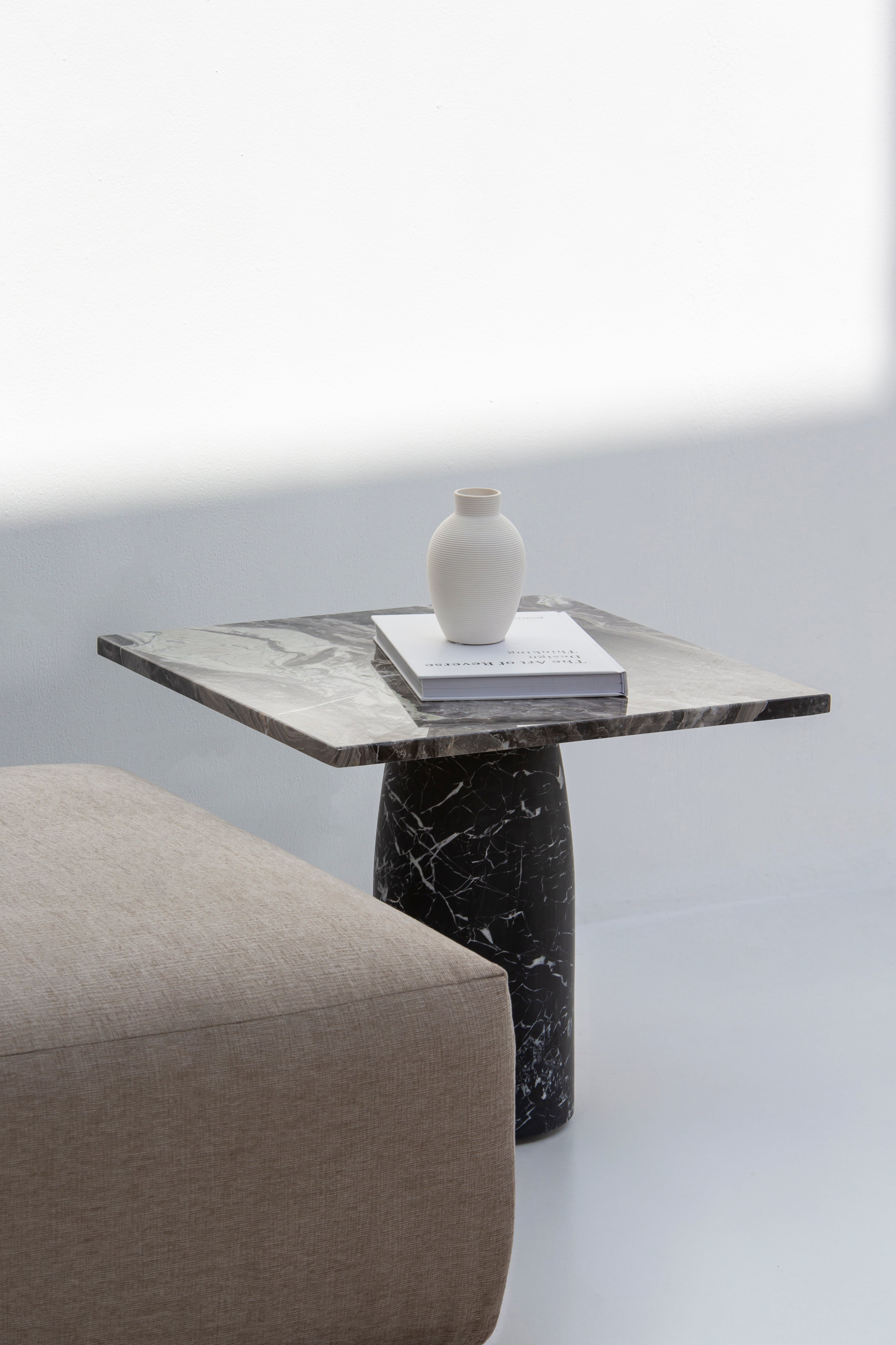 Chevy Breccia Grey Side Table with Black Marquina Base