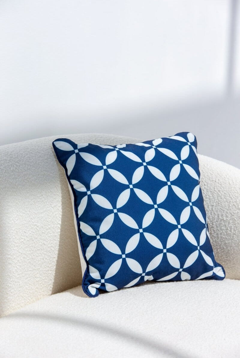 Dark Blue & White Polyester Cushion Cover (45x45 CM) Cushion -- Cushion Cover