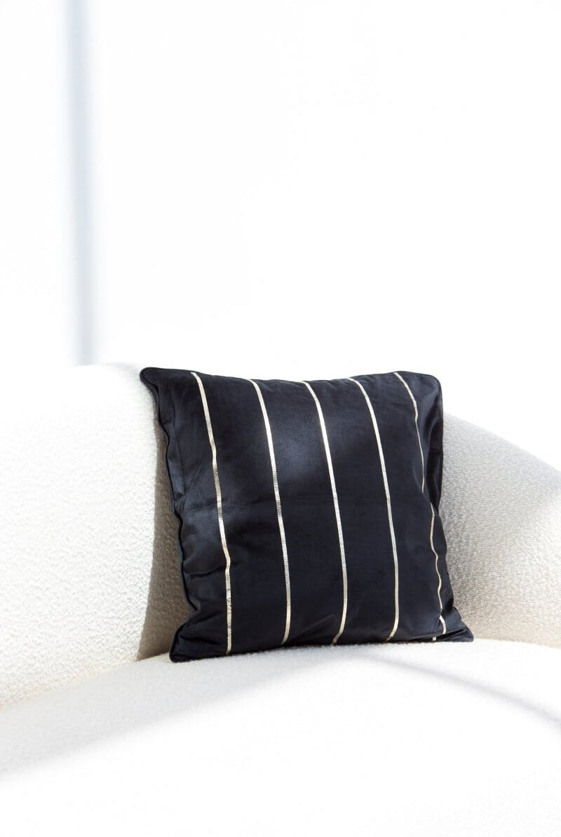 Black & Gold Linear Polyester Cushion Cover (45x45 CM) Cushion -- Cushion Cover