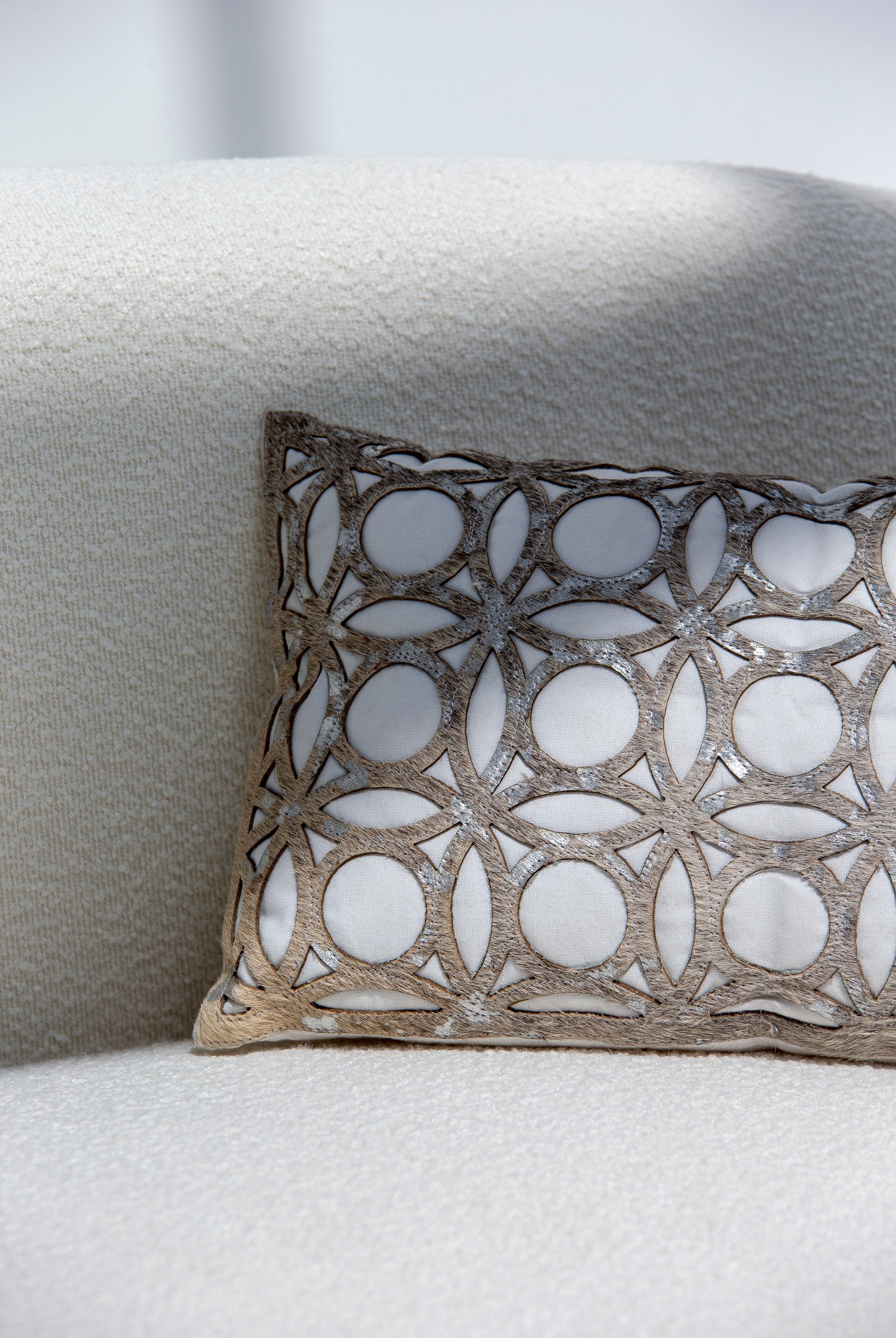 White Sequined Geometric Pattern Cushion With Filler (30x50 CM) Cushion -- Cushion With Filler