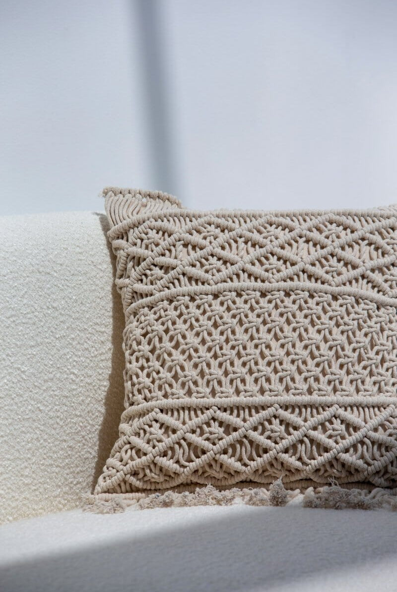 Patterned Natural White Cushion With Filler (2 Sizes) Cushion -- Cushion With Filler