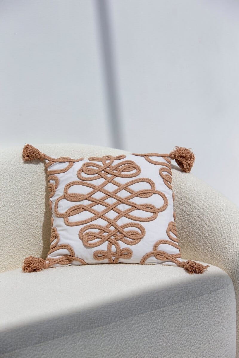 Knotted Cotton Cushion With fringes (45x45 CM) Cushion -- Cushion With Filler