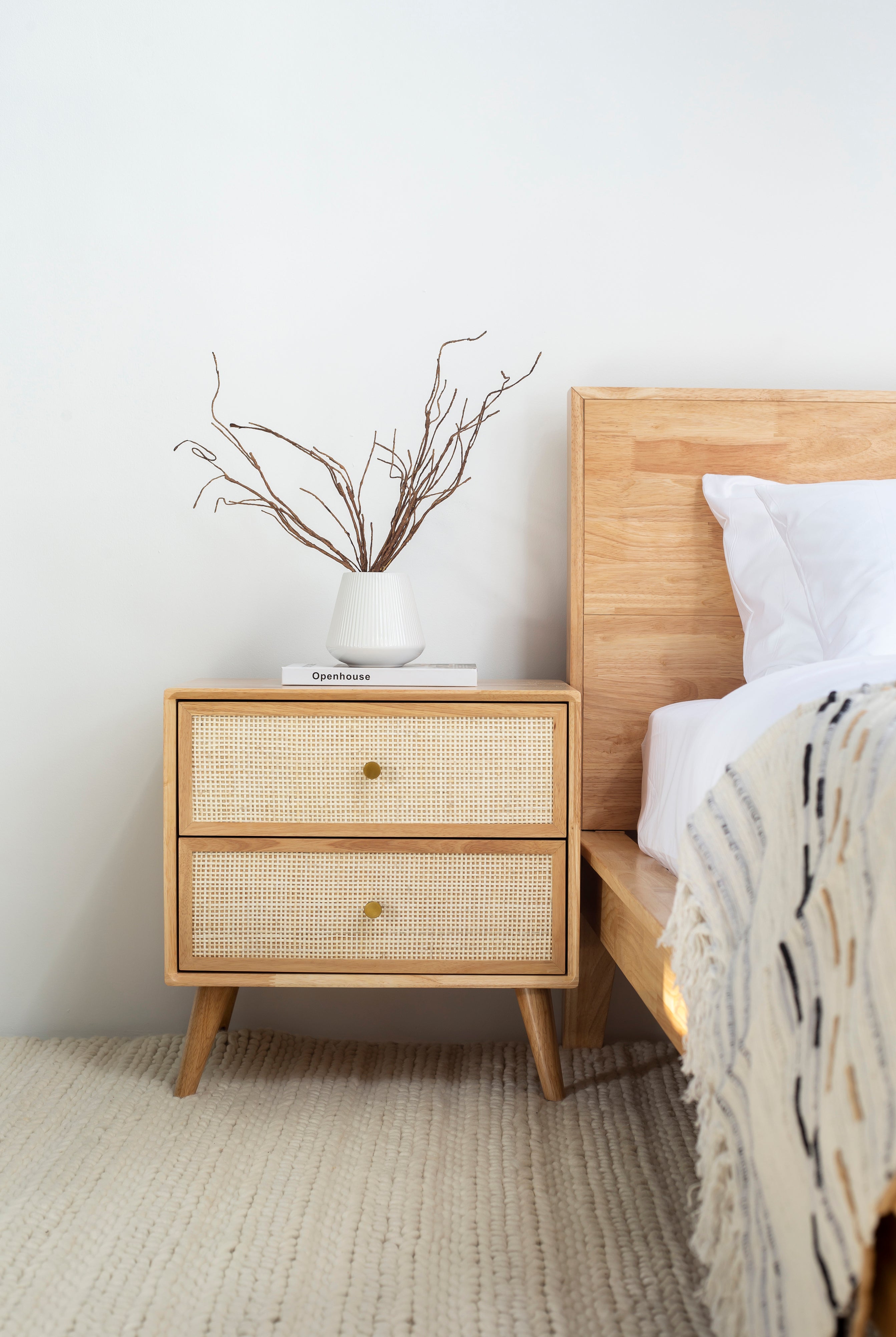 Rin Rattan Light Wood Bedside Table