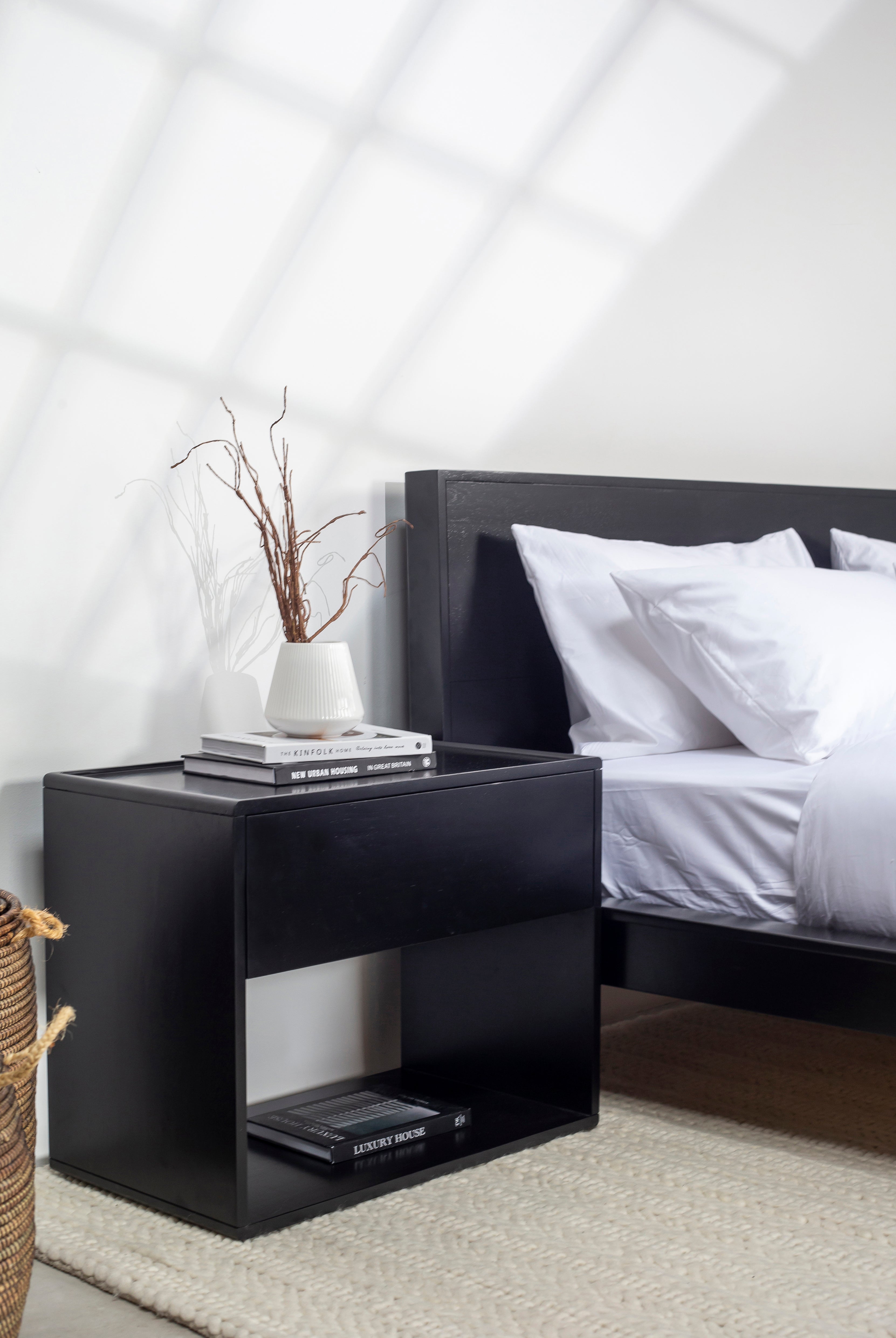 Reika Black Wood Bedside Table