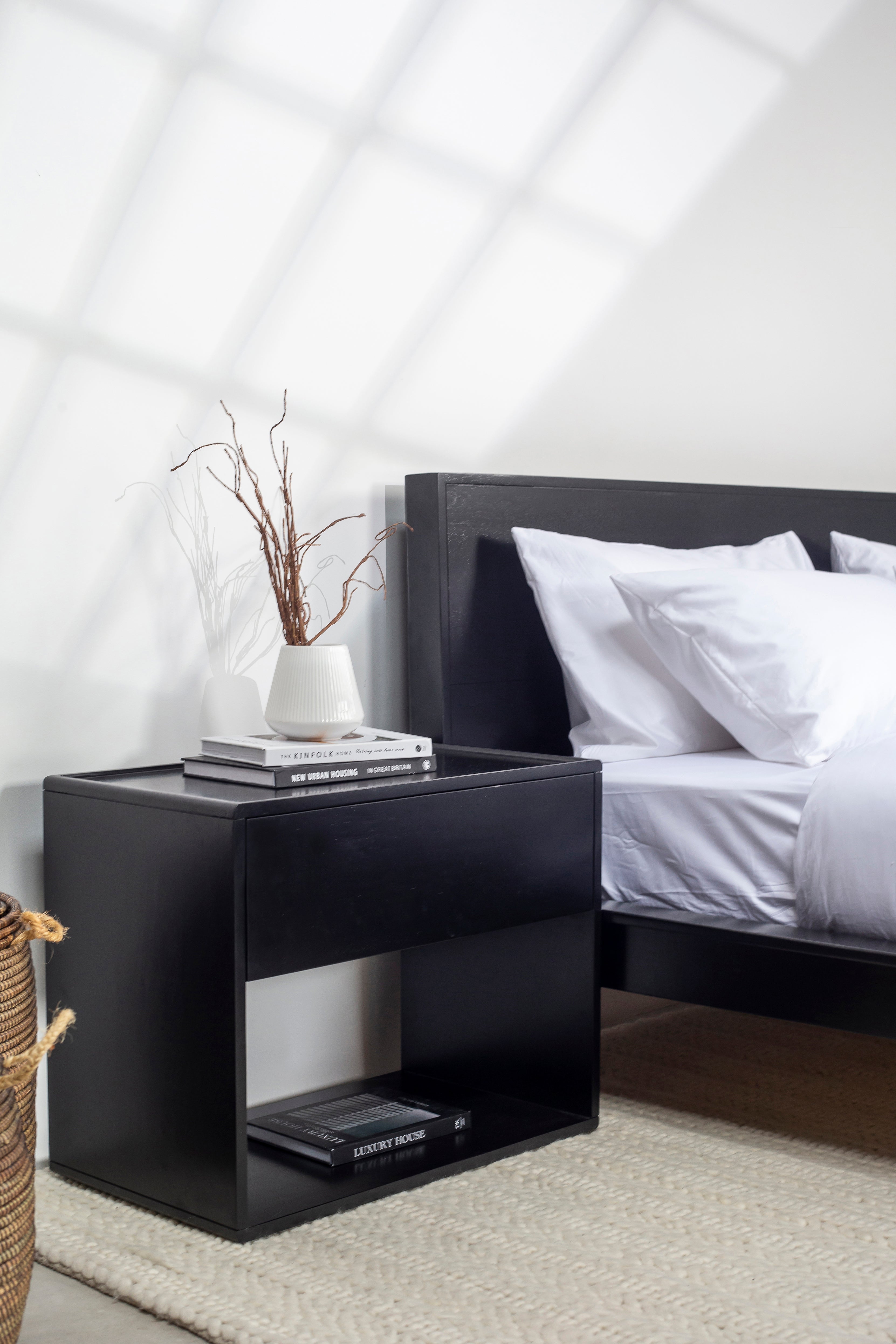 Reika Black Wood Bedside Table