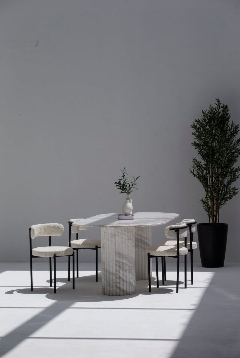 Ayla Greek Calacatta Marble Oval Dining Table