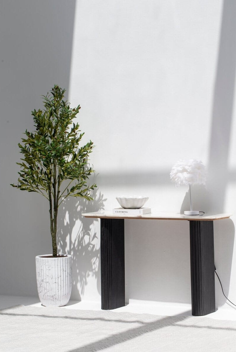 Verity Marble Top Console Table with Black Wood Legs
