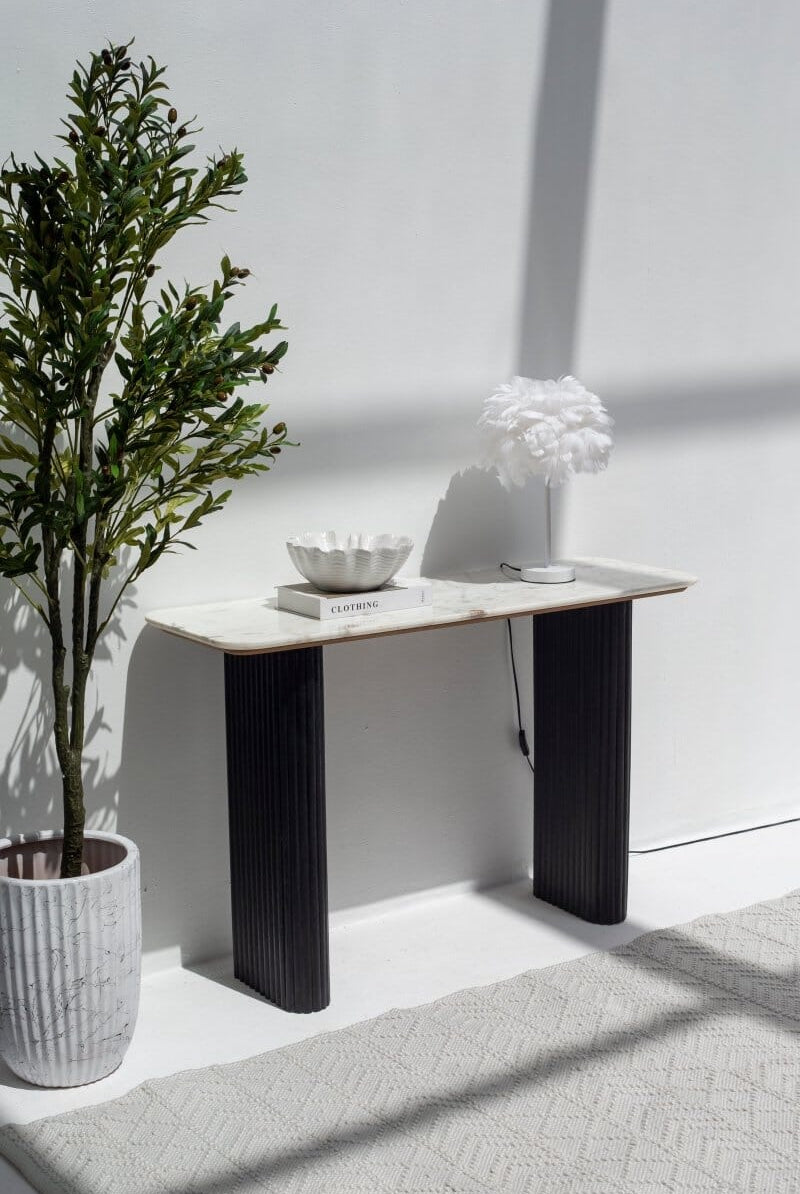 Verity Marble Top Console Table with Black Wood Legs