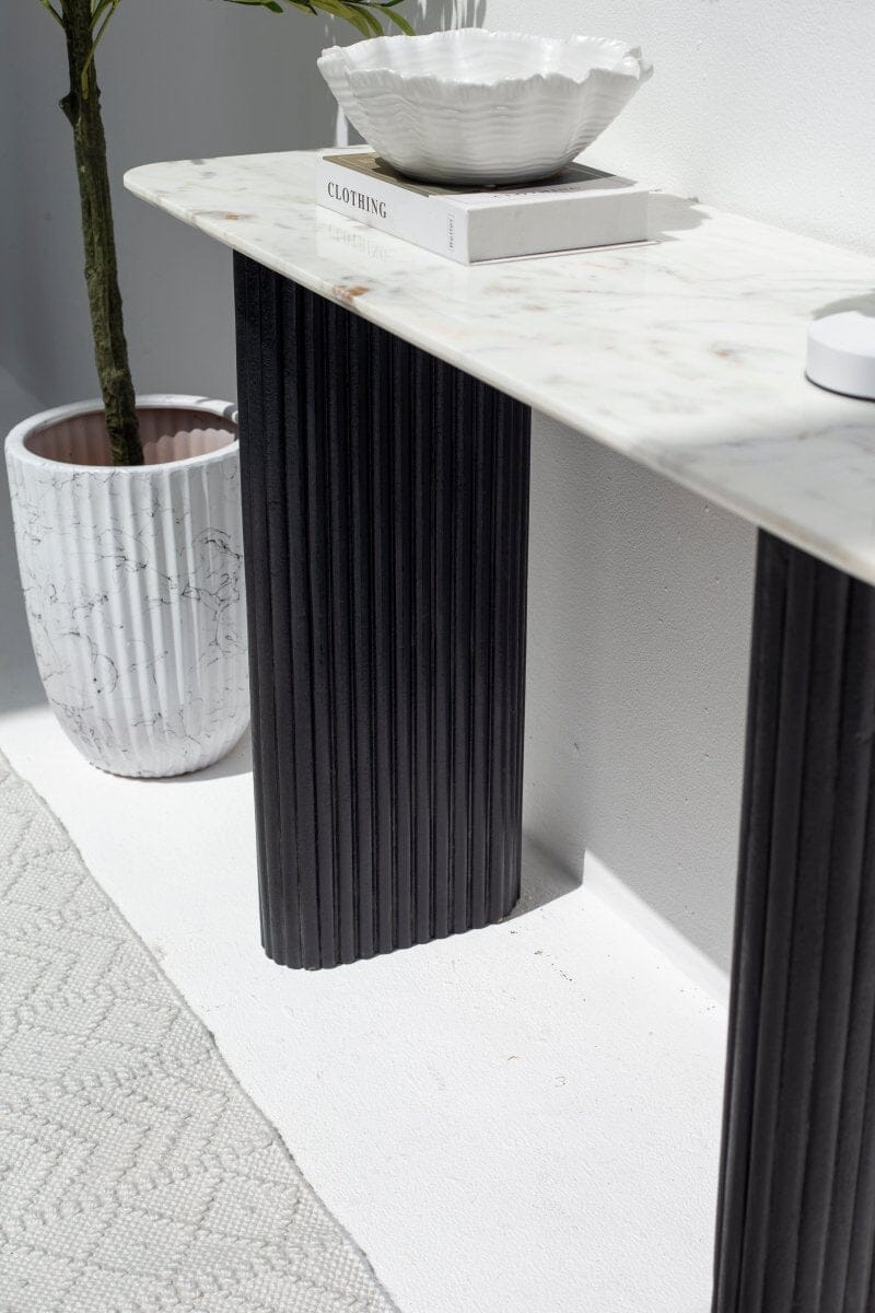 Verity Marble Top Console Table with Black Wood Legs